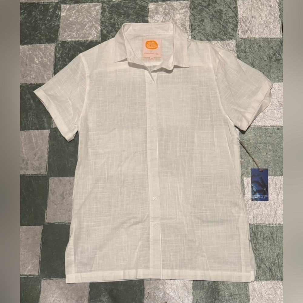 NWT White Linen Shirt Swim Cover Up Another Day in Paradise